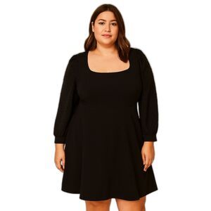 Crystal Doll square neckline fit and flare SHEER LONG SLEEVE dress